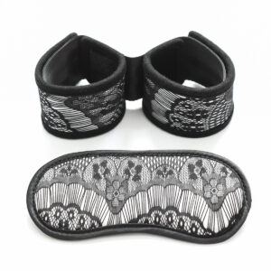 Conjunto de antifaz y esposas de encaje de lujo